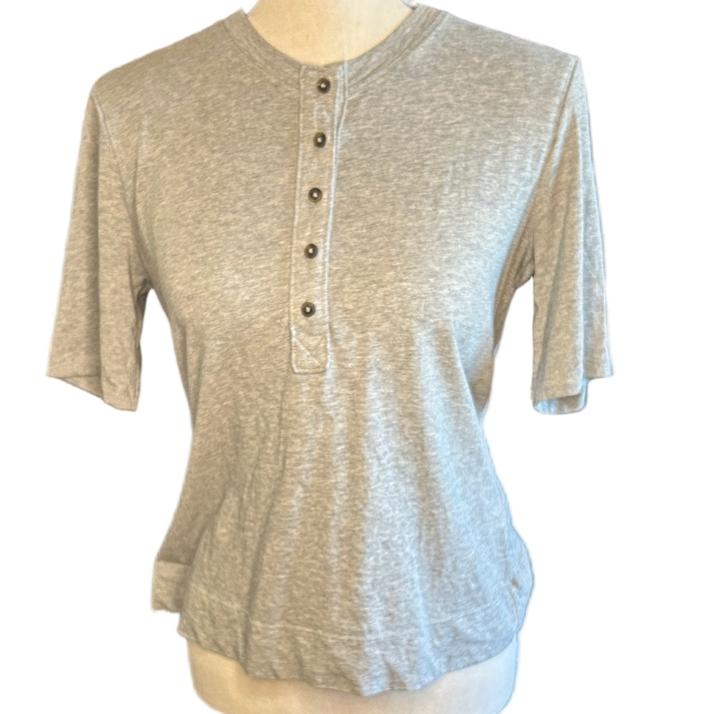 Banana Republic Light Gray Button-Up three quarter Sleeve Top